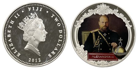 Fiji 2 Dollars Romanov Dynasty Series Emperor Alexander Iii Silver Coin 2012